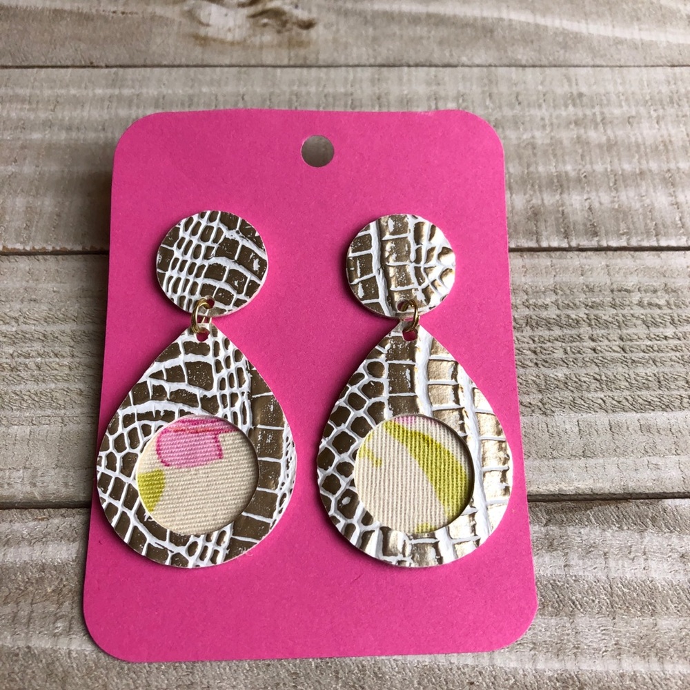 NWOT Earrings, Dangle Fabric Faux Leather
